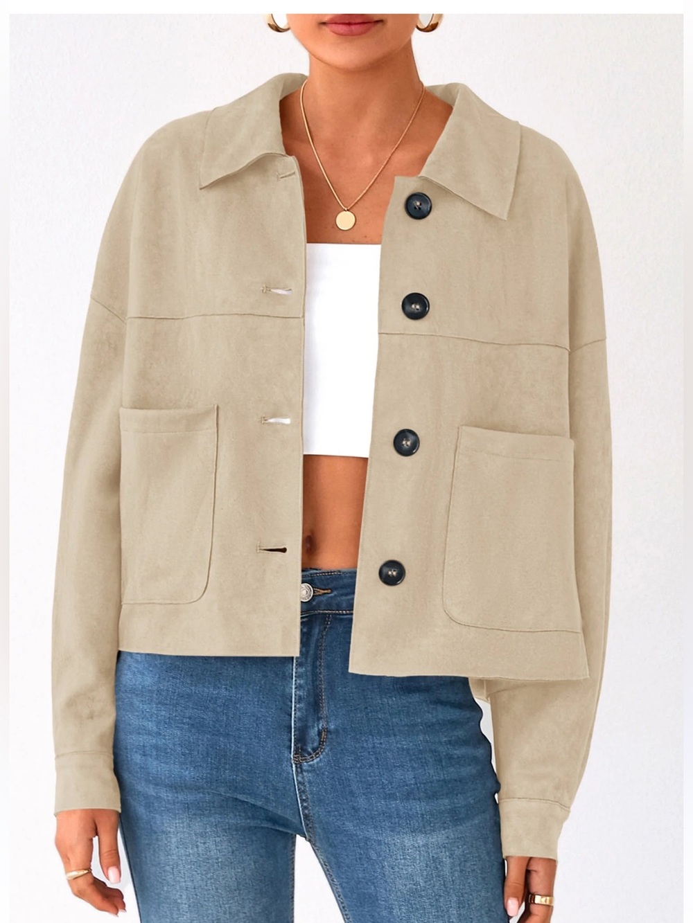 PRETTYGARDEN Women's Faux Suede Cropped Jacket